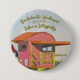 Roze strandwacht vibes vrijgezellenweekend ronde button 7,6 cm