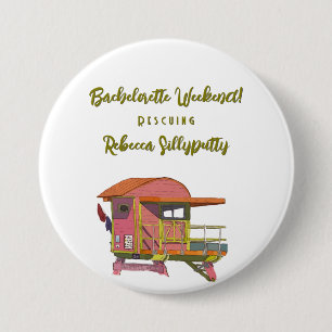 Roze strandwacht vibes vrijgezellenweekend ronde button 7,6 cm