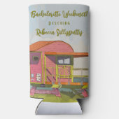 Roze strandwacht vibes vrijgezellenweekend seltzer blikjeskoeler (Achterkant)