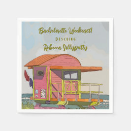 Roze strandwacht vibes vrijgezellenweekend servet