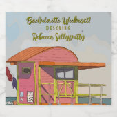 Roze strandwacht vibes vrijgezellenweekend sparkling wijnetiket (Enkel label)