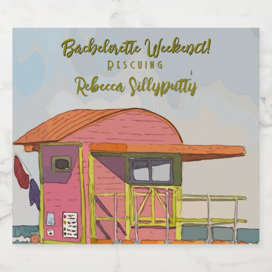 Roze strandwacht vibes vrijgezellenweekend sparkling wijnetiket (Enkel label)