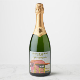 Roze strandwacht vibes vrijgezellenweekend sparkling wijnetiket