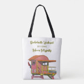 Roze strandwacht vibes vrijgezellenweekend tote bag (Achterkant)