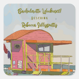Roze strandwacht vibes vrijgezellenweekend vierkante sticker