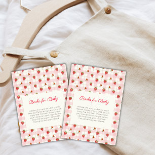 Roze Strawberry Gingham boeken voor Baby shower Informatiekaartje