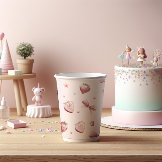 Roze Strawberry Hearts Ribbon Stars Papieren Bekers