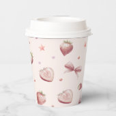 Roze Strawberry Hearts Ribbon Stars Papieren Bekers (Achterkant)