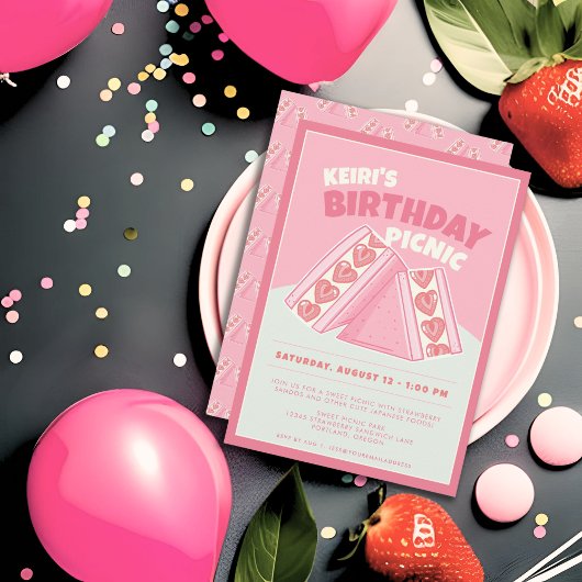 Roze Strawberry Sandwich Verjaardag Picknick Party Kaart