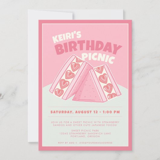 Roze Strawberry Sandwich Verjaardag Picknick Party Kaart (Voorkant)