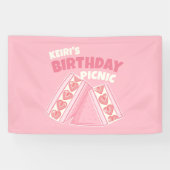 Roze Strawberry Sandwich Verjaardag Picknick Party Spandoek (Horizontaal)