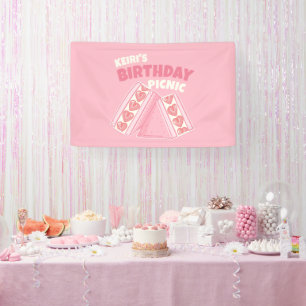 Roze Strawberry Sandwich Verjaardag Picknick Party Spandoek