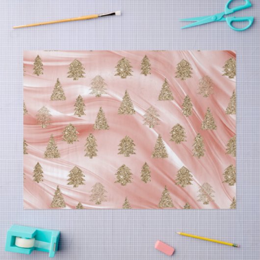 Roze Streak Goud Glitter Glam Kerstbomen Tissuepapier (Craft)