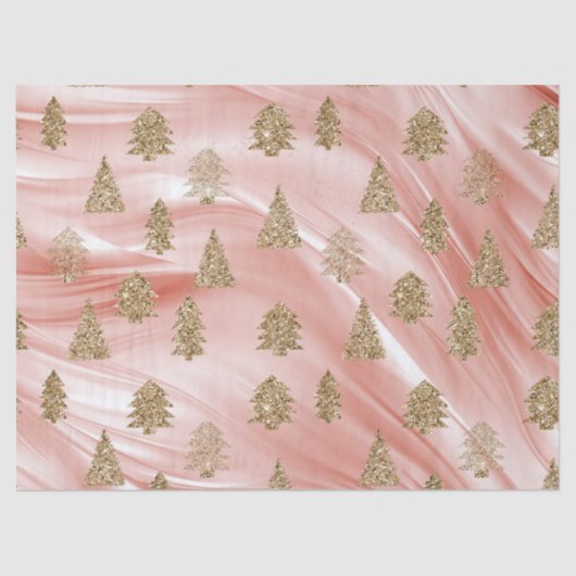 Roze Streak Goud Glitter Glam Kerstbomen Tissuepapier (Voorkant)