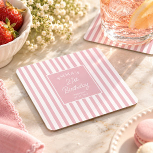 Roze Streep 21e Verjaardag Coastal Chic Kartonnen Onderzetters