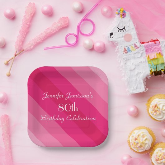 Roze streep, 80th Birthday Party, naam Papieren Bordje (Feest)