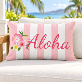 Roze Streep Aloha Hibiscus Tropisch Buitenkussen