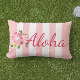Roze Streep Aloha Hibiscus Tropisch Buitenkussen