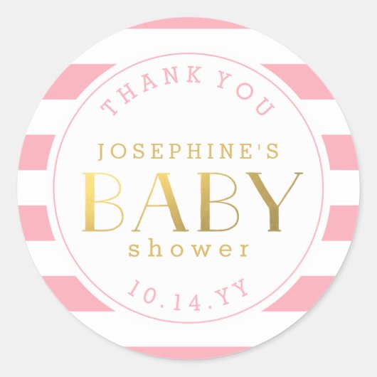 Roze Streep Baby shower Dank u Stickers (Voorkant)