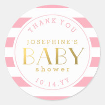 Roze Streep Baby shower Dank u Stickers