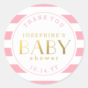 Roze streep Baby shower Hartelijk dank Ronde Sticker