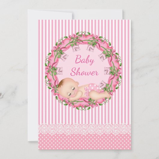 Roze streep-Baby shower met slaapstand Kaart (Voorkant)