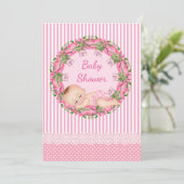 Roze streep-Baby shower met slaapstand Kaart (Staand voorkant)