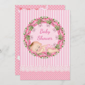 Roze streep-Baby shower met slaapstand Kaart (Voorkant / Achterkant)
