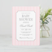 Roze streep baby shower uitnodiging (Staand voorkant)