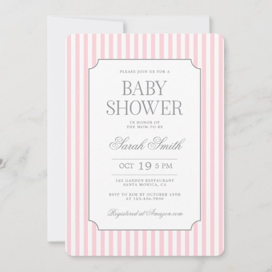 Roze streep baby shower uitnodiging (Voorkant)
