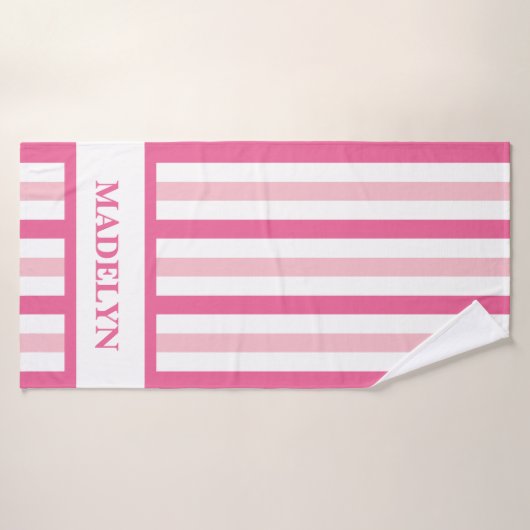 Roze Streep Badhanddoek met Aangepaste Naam (Badhanddoek)