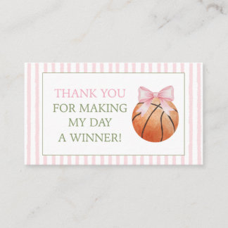 Roze Streep Basketbal Bedankkaart Favor Card Visitekaartje