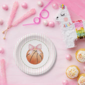 Roze Streep Basketbal Papieren Bordje (Feest)