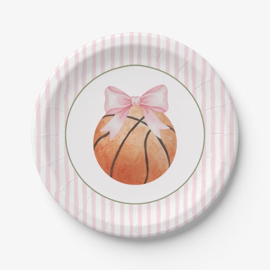 Roze Streep Basketbal Papieren Bordje (Voorkant)