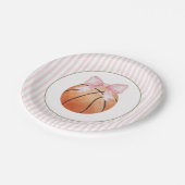 Roze Streep Basketbal Papieren Bordje (Gekanteld)