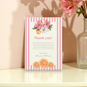 Roze Streep Bloemen Baby Shower Bedankkaart