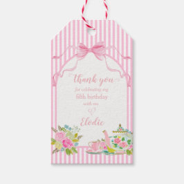 Roze Streep Bloemen Verjaardagsfeestje Cadeaubijsl Cadeaulabel
