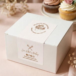 Roze Streep Bloemige Cupcake Dank Je Wel Bakkerij  Etiket