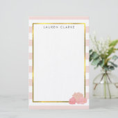Roze Streep & Blush Peony Gepersonaliseerde briefp Briefpapier (Staand voorkant)