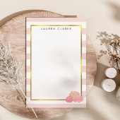 Roze Streep & Blush Peony Gepersonaliseerde briefp Briefpapier