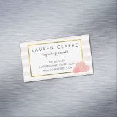 Roze Streep & Blush Peony Magnetische Visitekaartj Magnetisch Visitekaartje (Voorbeeld)