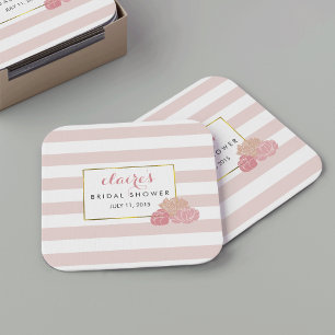 Roze Streep & Blush Peony Vrijgezellenfeest Onderz Kartonnen Onderzetters