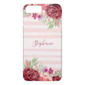 Roze Streep Bugundy Floral gepersonaliseerd Case-Mate iPhone Case (Achterkant)