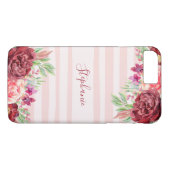 Roze Streep Bugundy Floral gepersonaliseerd Case-Mate iPhone Case (Achterkant (Horizontaal))