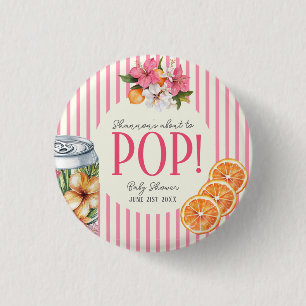 Roze Streep Citrus POP Baby Shower Ronde Button 3,2 Cm