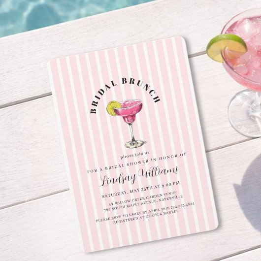 Roze Streep Cocktail Bruidsfeest Uitnodiging