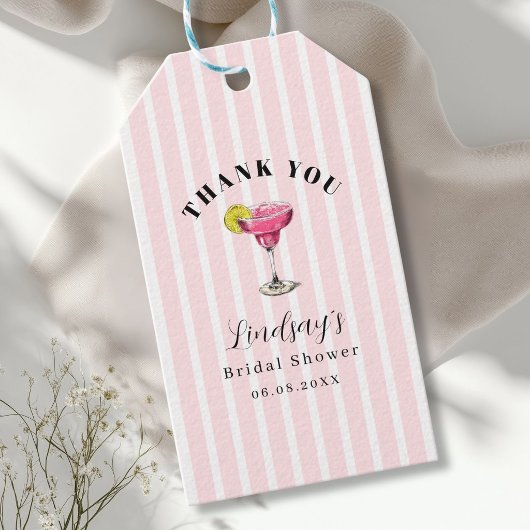 Roze Streep Cocktail Bruiloftsfeest Cadeaulabel