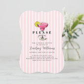Roze Streep Cocktail Bruiloftsfeest Kaart (Staand voorkant)