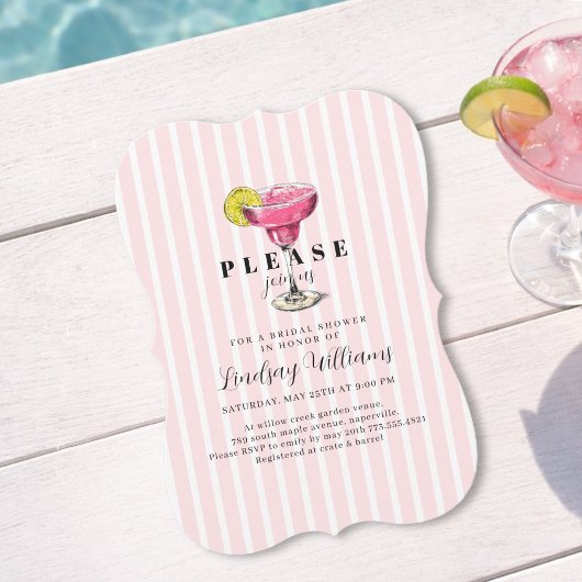 Roze Streep Cocktail Bruiloftsfeest Kaart