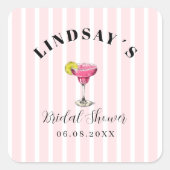 Roze Streep Cocktail Bruiloftsfeest Vierkante Sticker (Voorkant)